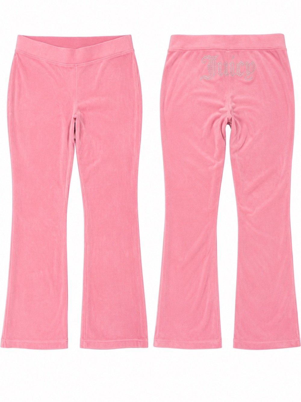 Juicy Couture Pink Velour Flared Track Pants with Rhinestone Back Logo